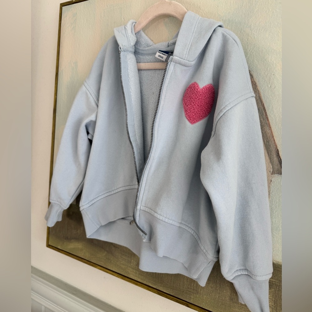 OLD NAVY Light Blue Felted Heart Zip Hoodie Size 5 - Picture 3 of 5